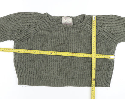 Pull&Bear Women Green Chunky-Knit Crew Neck Jumper Size S