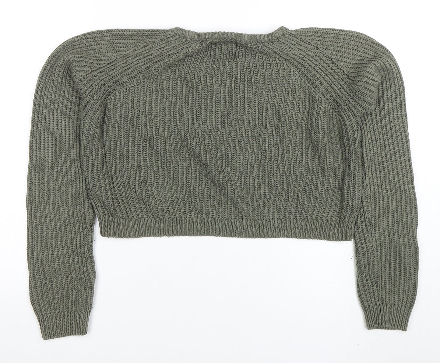 Pull&Bear Women Green Chunky-Knit Crew Neck Jumper Size S