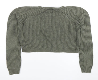Pull&Bear Women Green Chunky-Knit Crew Neck Jumper Size S
