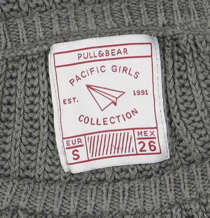 Pull&Bear Women Green Chunky-Knit Crew Neck Jumper Size S