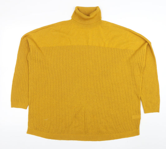 Tu Women’s Yellow Roll Neck Open-Knit Acrylic Jumper Size 20