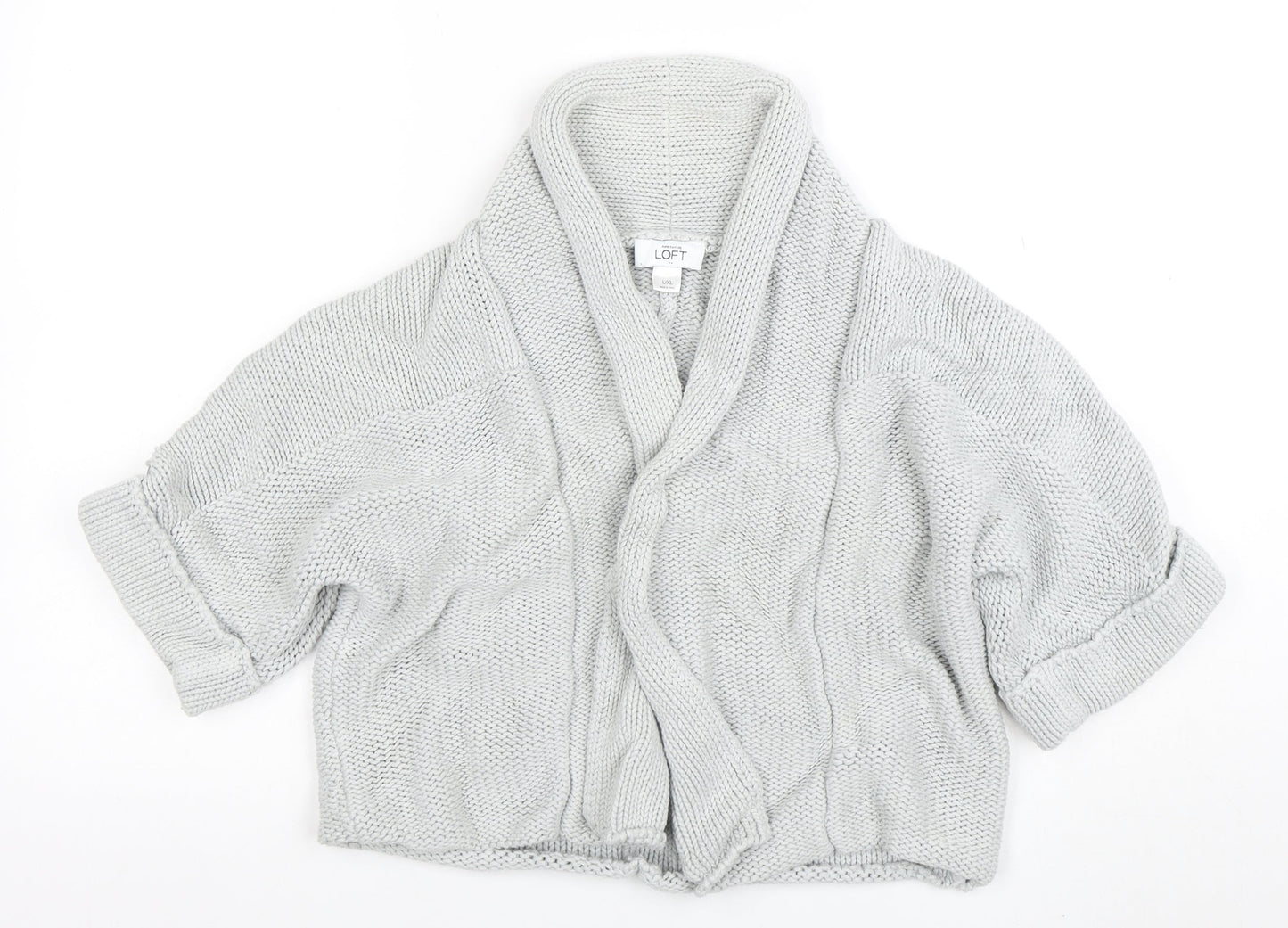 Ann Taylor Loft Women Grey Chunky Knit Open Cardigan XL