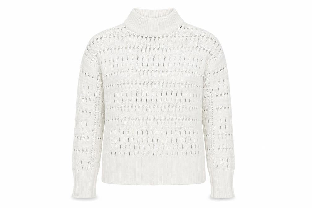 Noisy May Women Ivory High Neck Open Knit Cotton Jumper Size M
