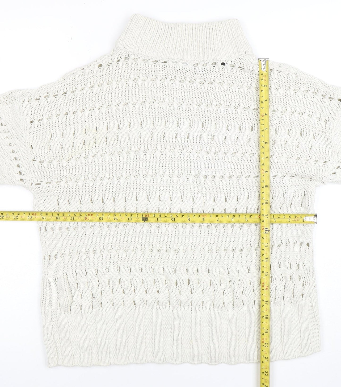 Noisy May Women Ivory High Neck Open Knit Cotton Jumper Size M