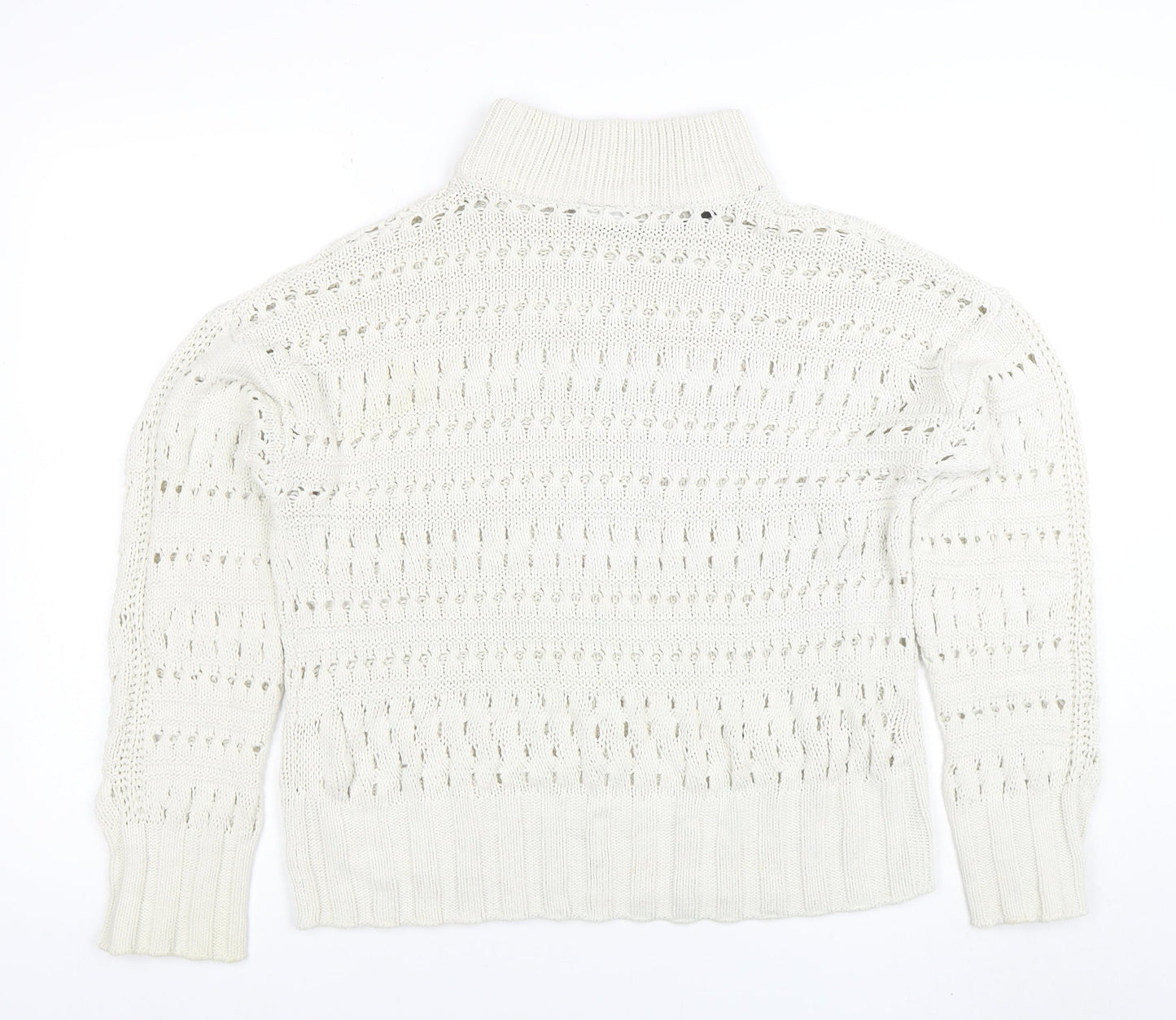 Noisy May Women Ivory High Neck Open Knit Cotton Jumper Size M