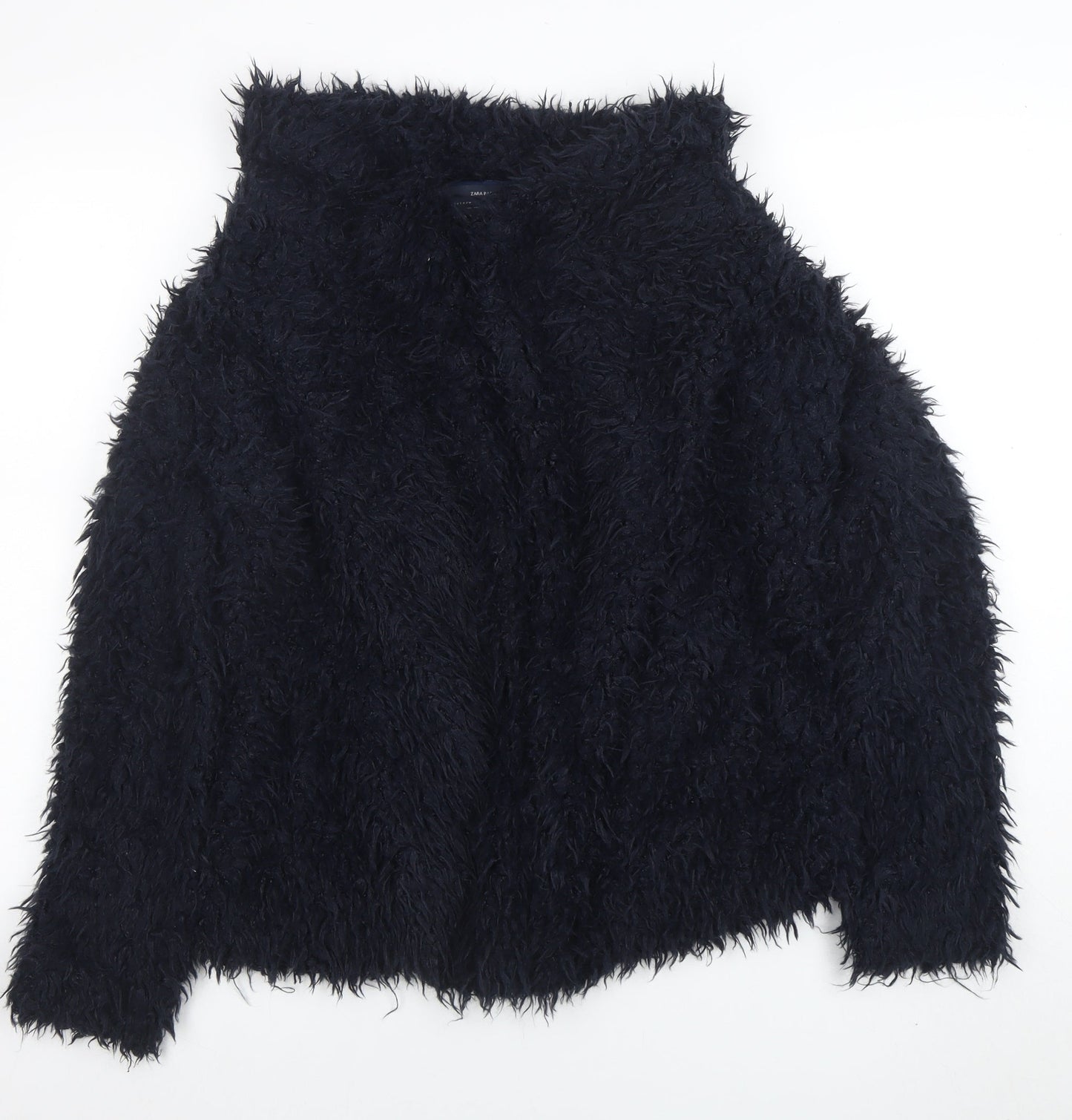Zara Women's Black Faux Fur Mid-Length Coat Size S