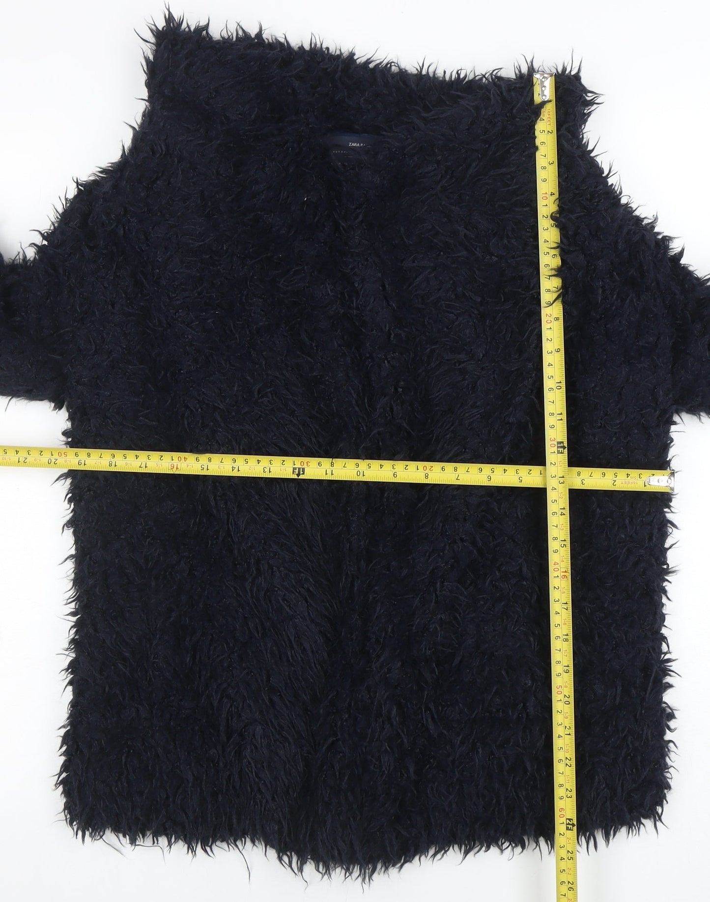 Zara Women's Black Faux Fur Mid-Length Coat Size S