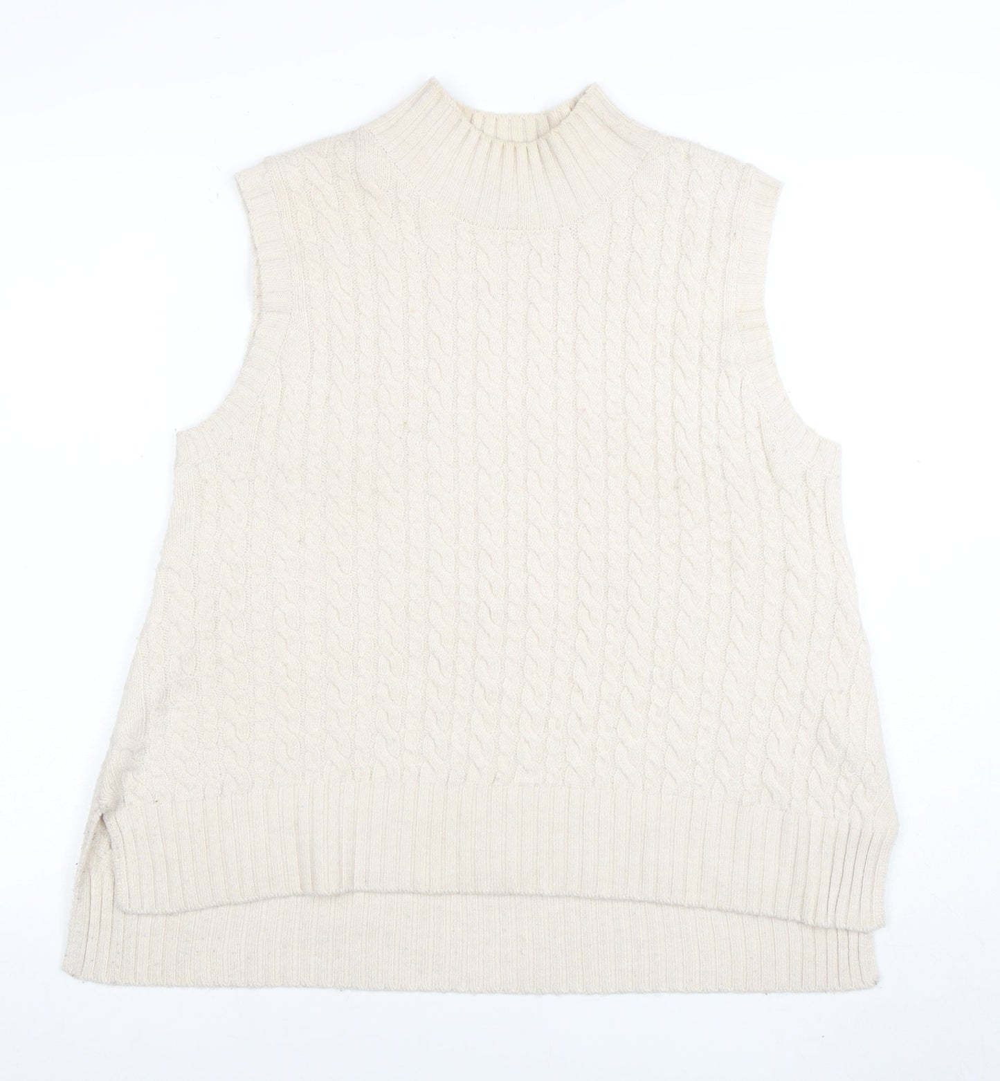French Connection Womens Ivory Cable-Knit Wool Sleeveless Mock Neck Vest XL