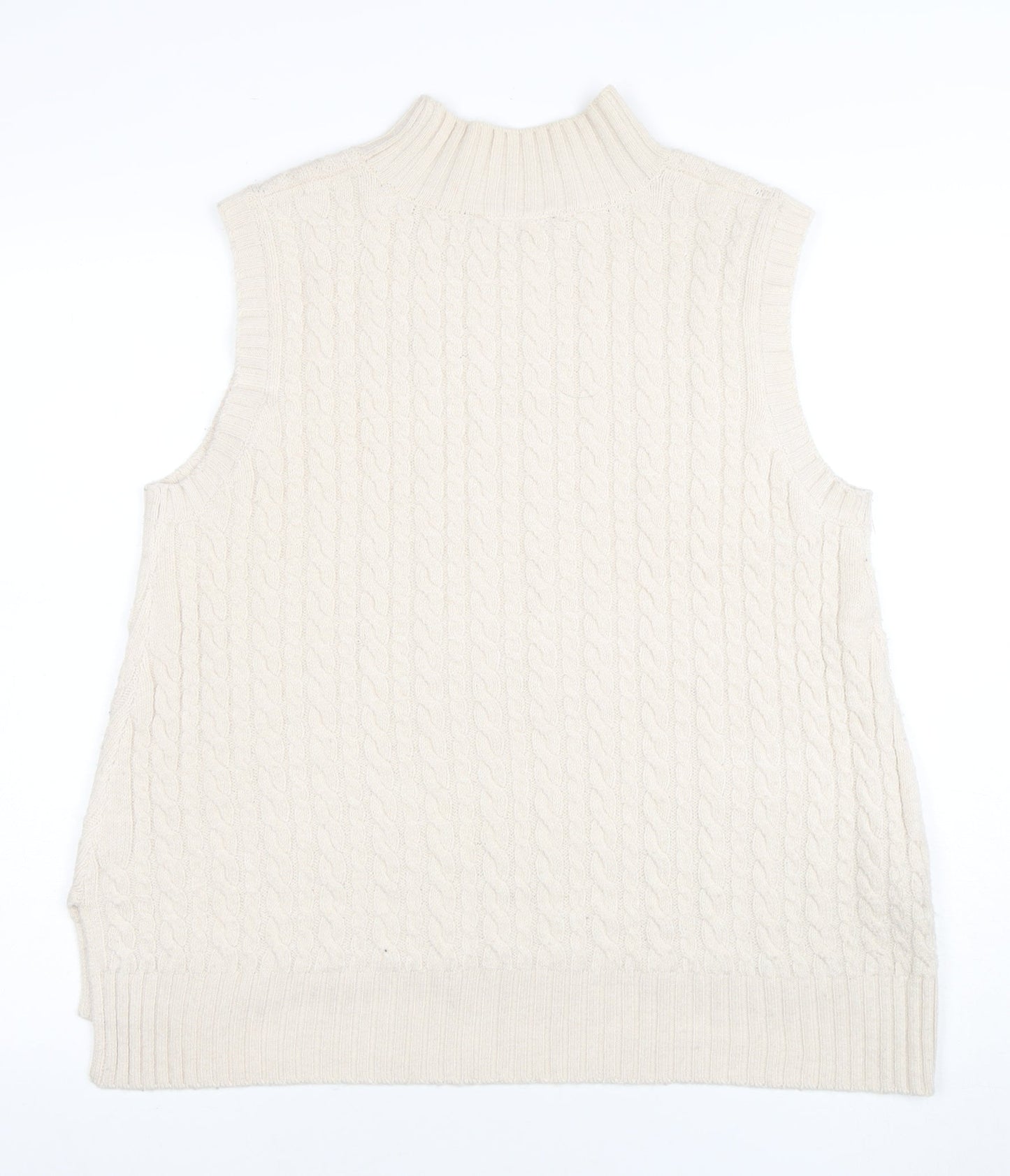 French Connection Womens Ivory Cable-Knit Wool Sleeveless Mock Neck Vest XL