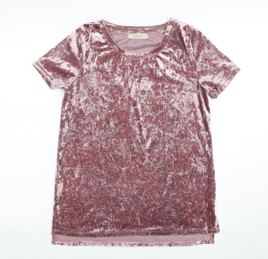 Oasis Womens Pink Velvet Short Sleeve T-Shirt XS