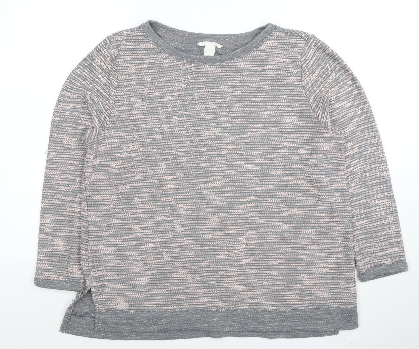 H&M Women’s Grey Striped Knit Pullover Jumper Size 12