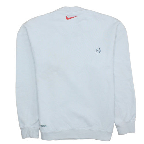 Nike Women White Cotton Crew Neck Sweatshirt L Logo Print