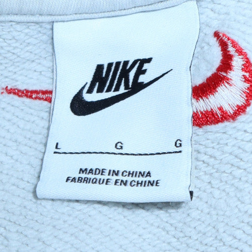 Nike Women White Cotton Crew Neck Sweatshirt L Logo Print