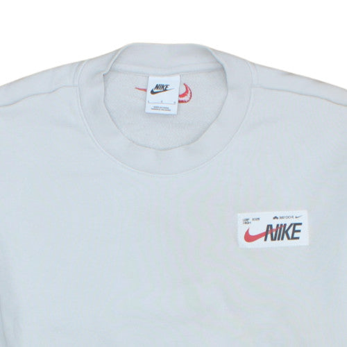 Nike Women White Cotton Crew Neck Sweatshirt L Logo Print