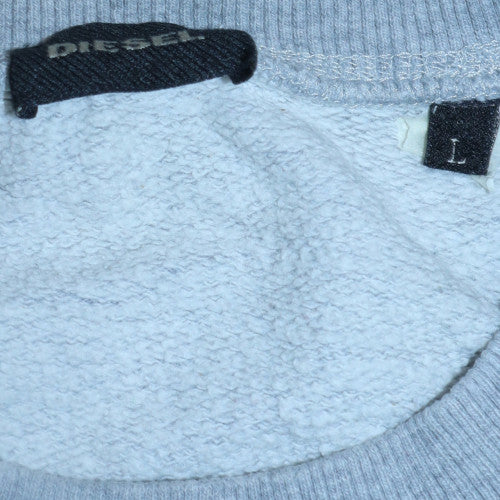 Diesel Men's Grey L Crew Neck Embroidered Logo Pullover Sweatshirt