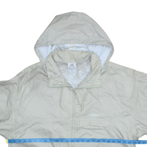 Adidas Men's Beige L Hooded Windbreaker Jacket Full Zip Sportswear