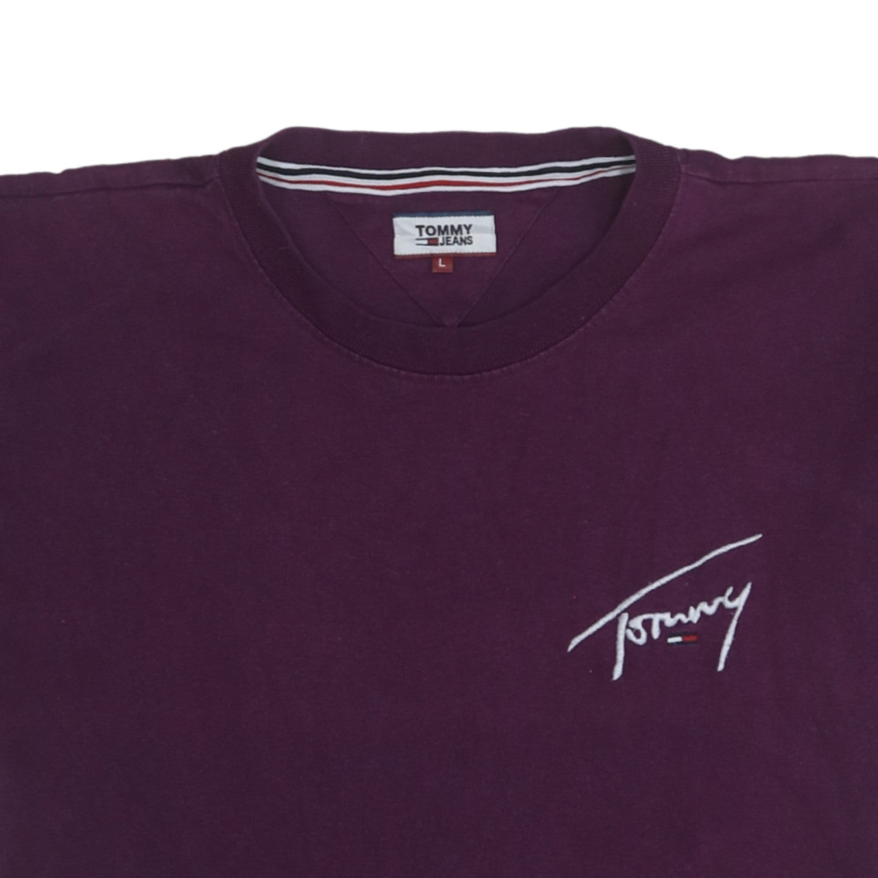 Tommy Jeans Men's Purple Logo Crew Neck Cotton T-Shirt Size L