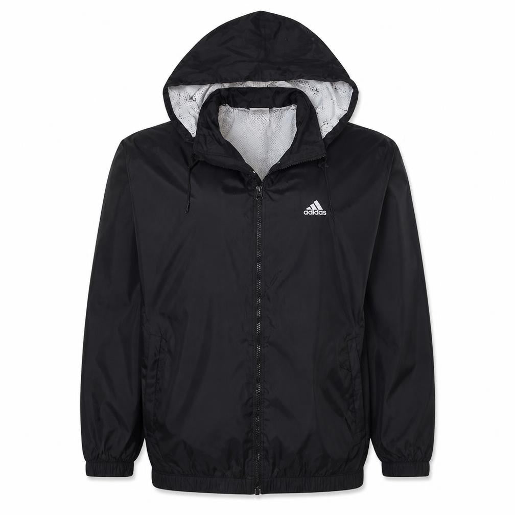 Adidas Mens Black L Windbreaker Hooded Full Zip Jacket