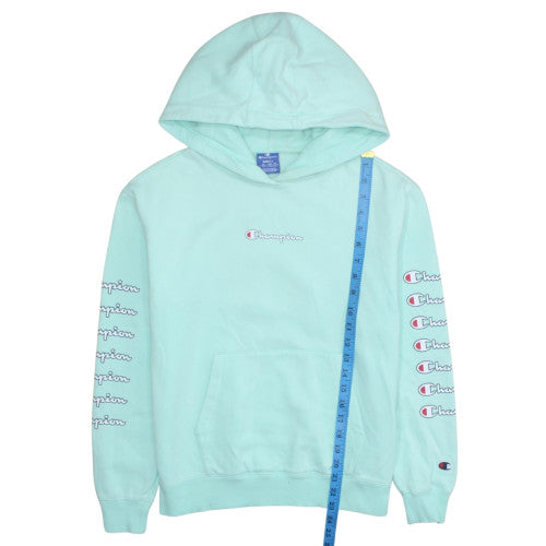 Champion Women's Mint Green Pullover Hoodie Small Cotton Logo Sleeve