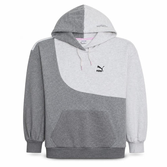 Front view of Puma Women’s Grey Colourblock Pullover Hoodie Size Small