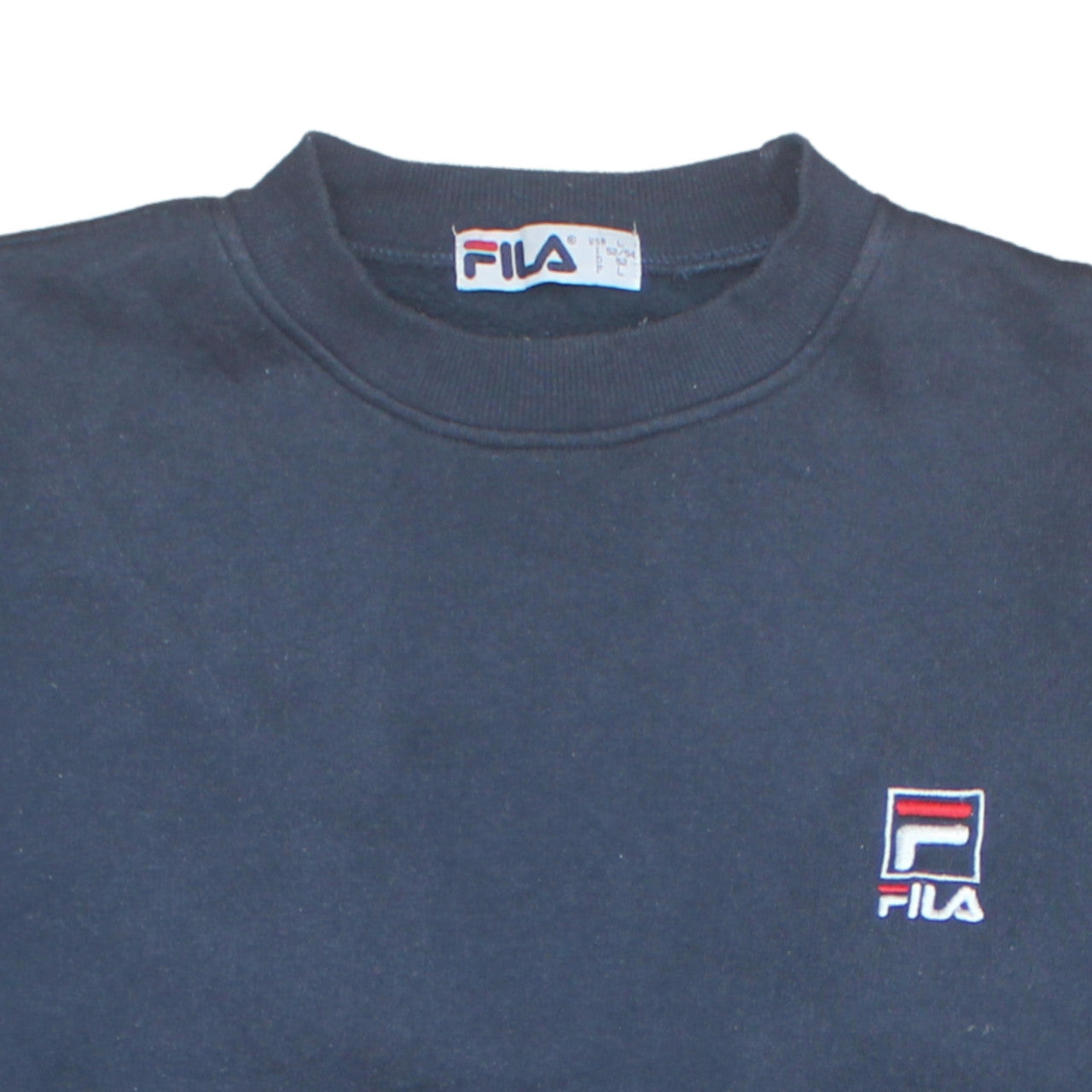 FILA Womens Navy Blue Sweatshirt L Logo Embroidered Pullover Classic Fit