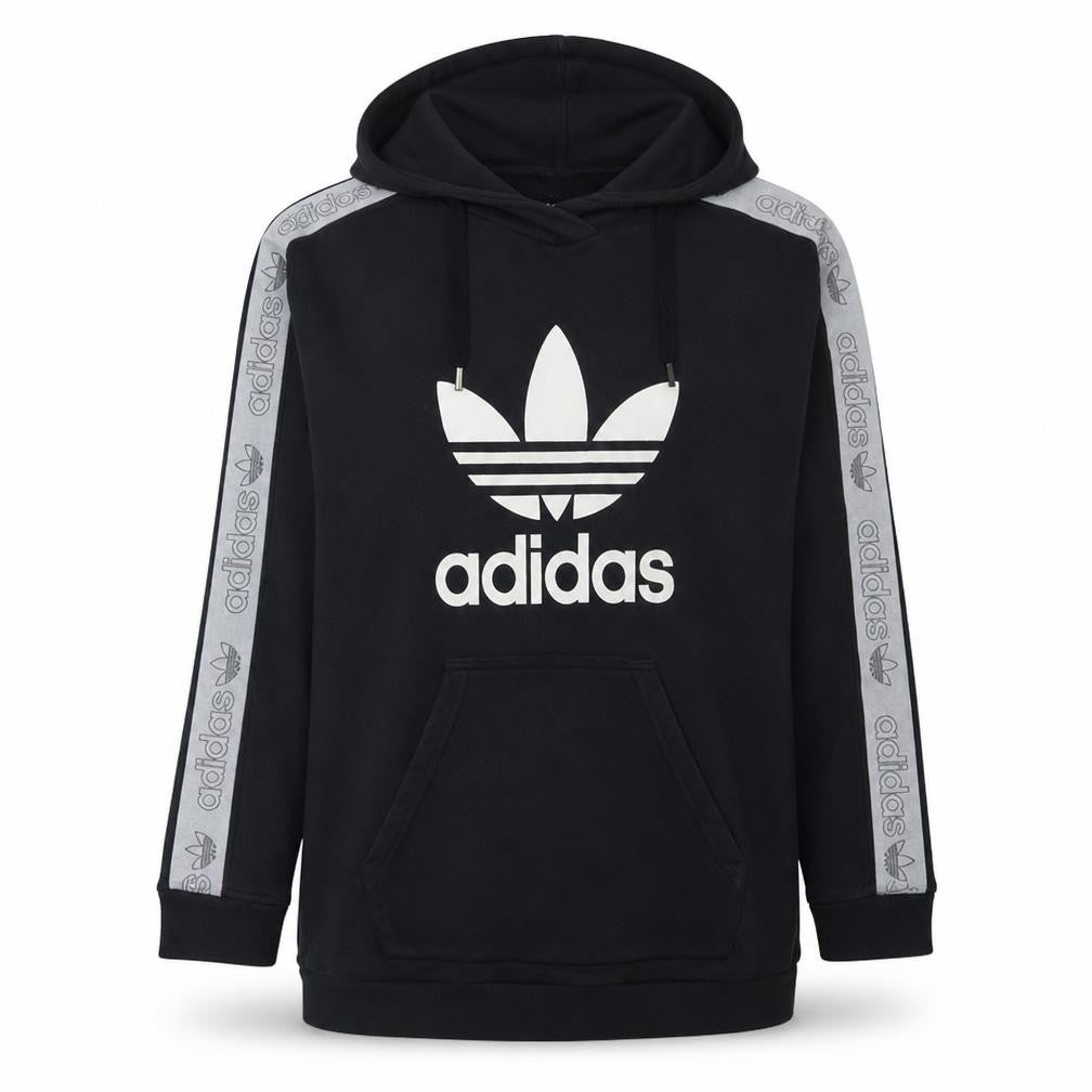 Adidas Womens Black Pullover Hoodie UK 10 with Logo Trim Detail