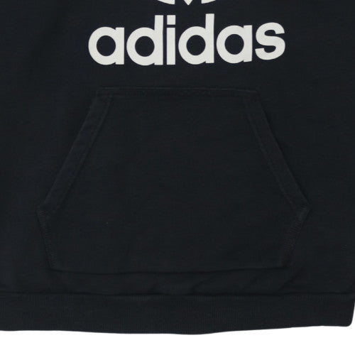 Adidas Womens Black Pullover Hoodie UK 10 with Logo Trim Detail