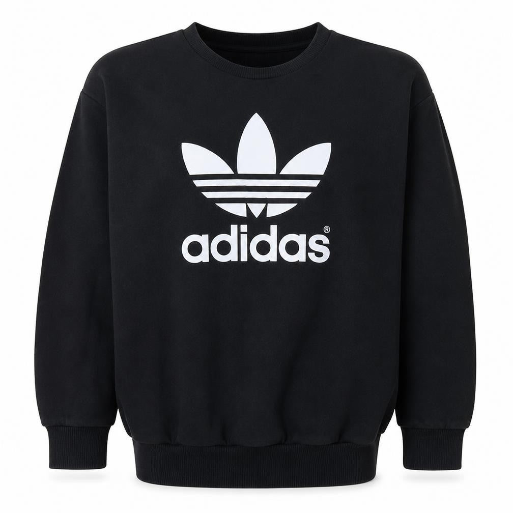 Adidas Womens Black Crew Neck Sweatshirt Size 8 Logo Print Pullover