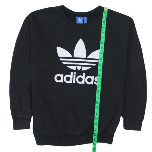 Adidas Womens Black Crew Neck Sweatshirt Size 8 Logo Print Pullover