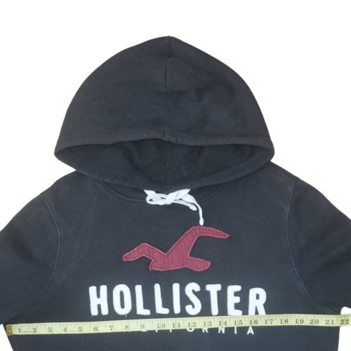Hollister Mens Black Pullover Hoodie Medium Logo Embroidered Fleece