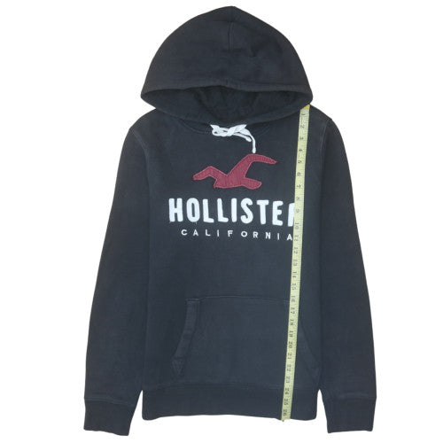 Hollister Mens Black Pullover Hoodie Medium Logo Embroidered Fleece