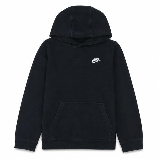 Front view of Nike boys’ black pullover hoodie xl 158-170cm standard fit fleece sweatshirt
