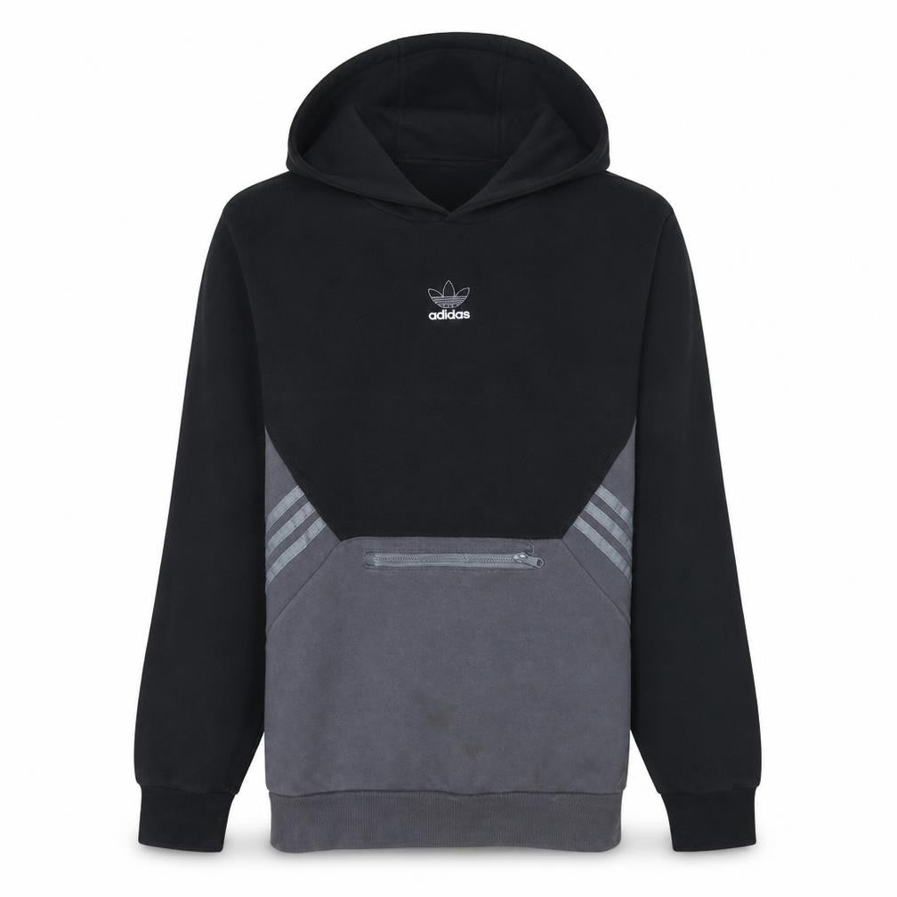 Adidas Boys Black & Grey Pullover Hoodie Size 15-16 Years Regular Fit