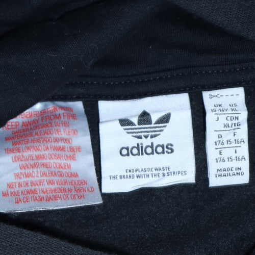 Adidas Boys Black & Grey Pullover Hoodie Size 15-16 Years Regular Fit