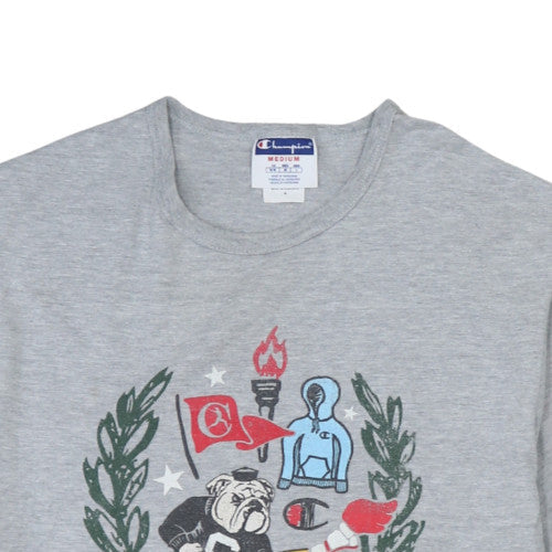 Champion Men's Grey Graphic Print Crew Neck T-Shirt Medium