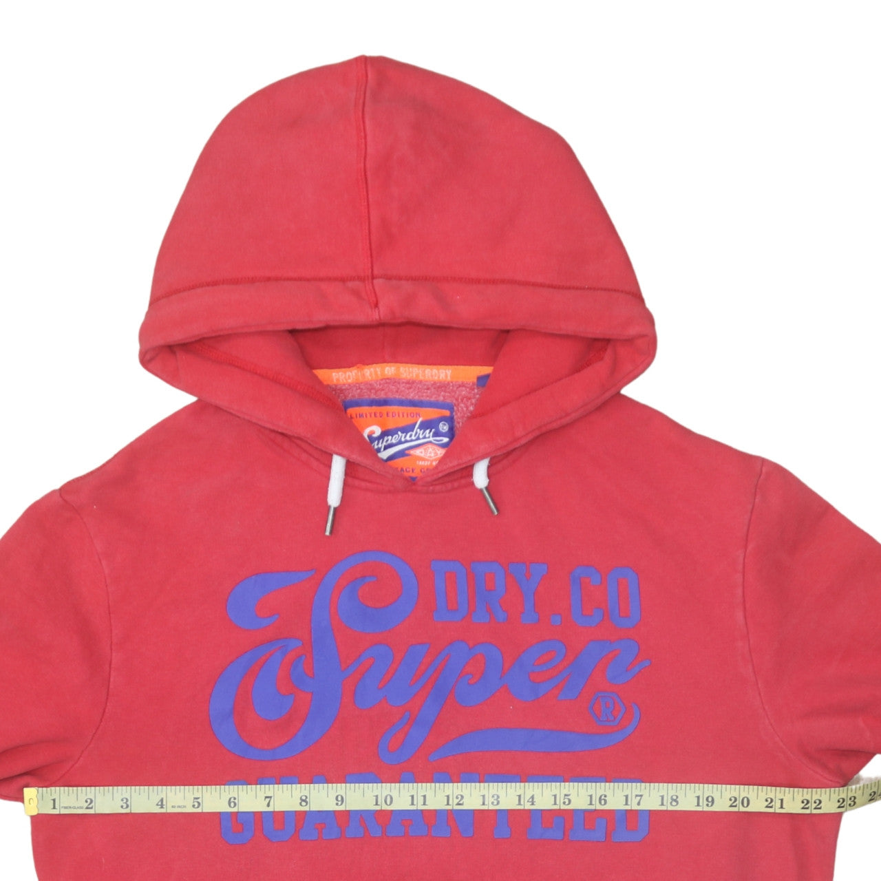 Superdry Mens Red Pullover Hoodie L Graphic Logo Fleece Sweatshirt