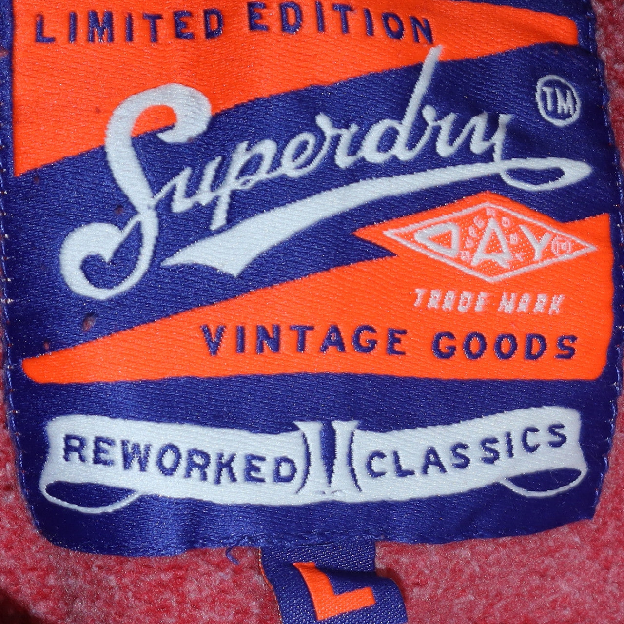 Superdry Mens Red Pullover Hoodie L Graphic Logo Fleece Sweatshirt