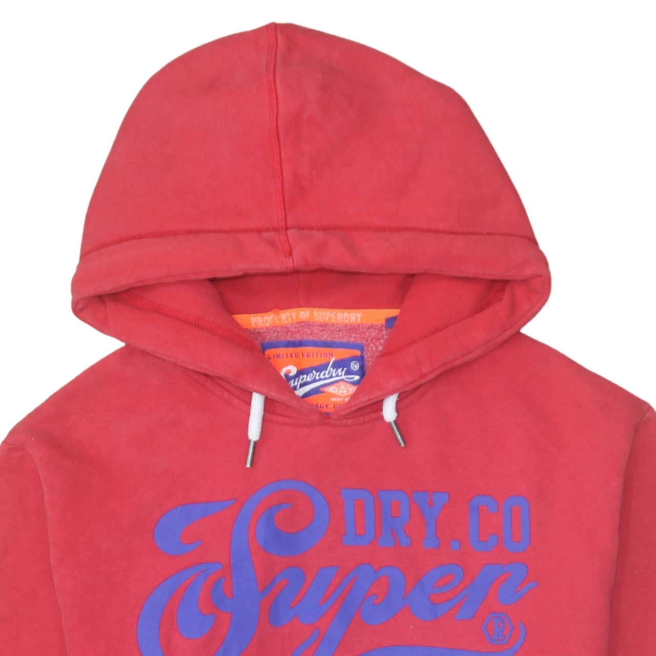 Superdry Mens Red Pullover Hoodie L Graphic Logo Fleece Sweatshirt