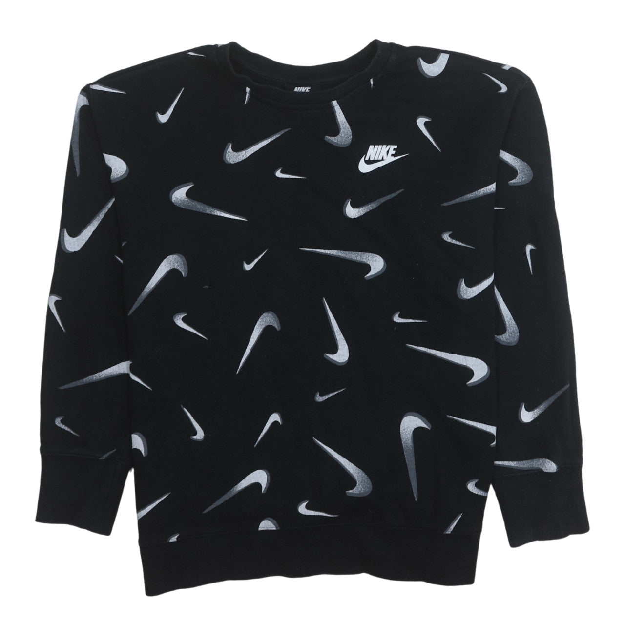 Nike Boys Black XL Pullover Sweatshirt with Swoosh Logo Print