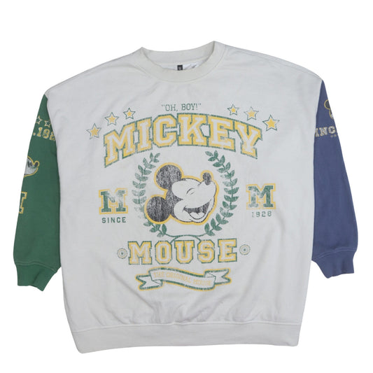 H&M Disney Mickey Mouse White Colourblock Sweatshirt Women 16 Relaxed Fit