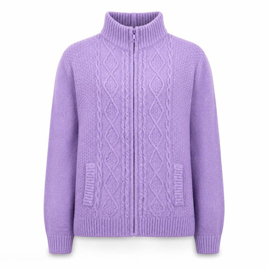 Isle Womens Purple Full Zip Cable Knit Jumper L 18-20