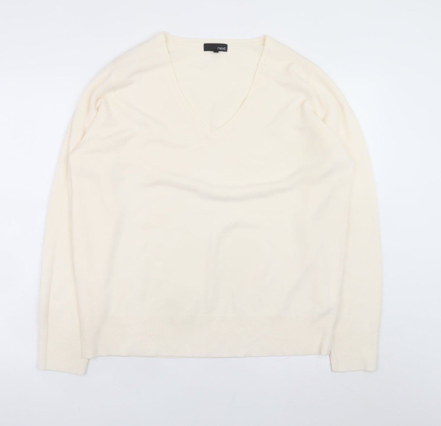 Next Men's Ivory V-Neck Acrylic Knit Jumper L