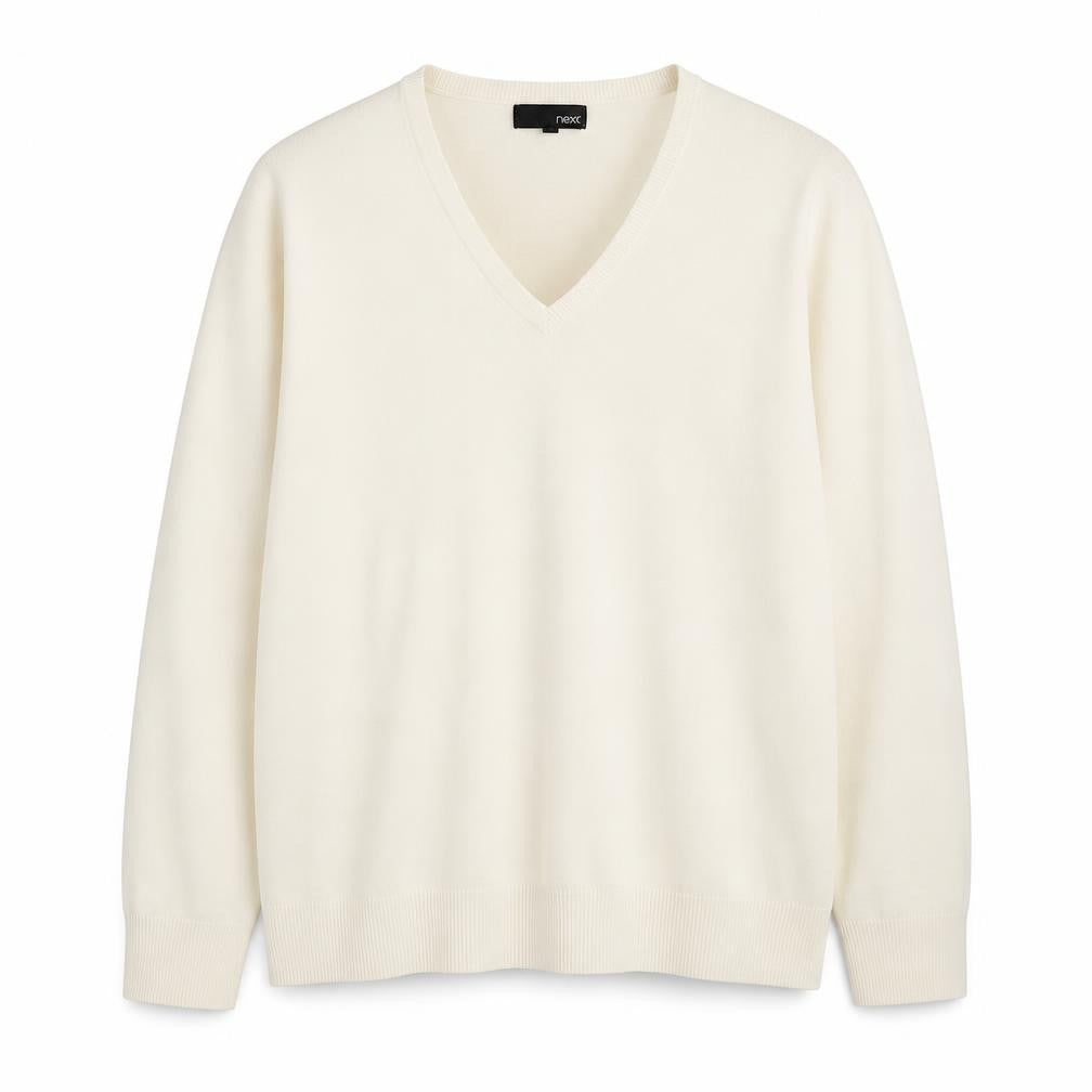 Next Men's Ivory V-Neck Acrylic Knit Jumper L
