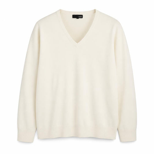 Next Men's Ivory V-Neck Acrylic Knit Jumper L