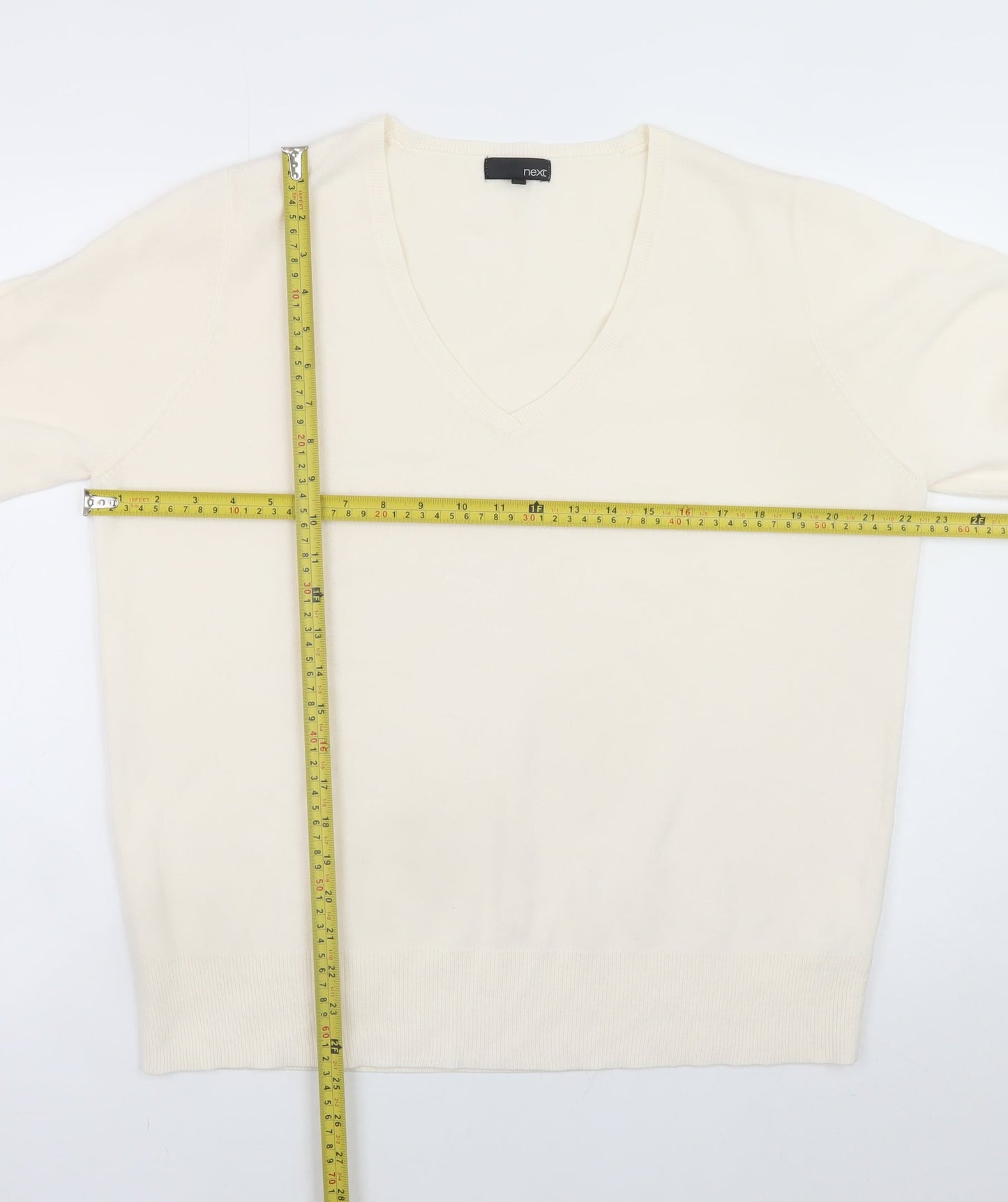 Next Men's Ivory V-Neck Acrylic Knit Jumper L