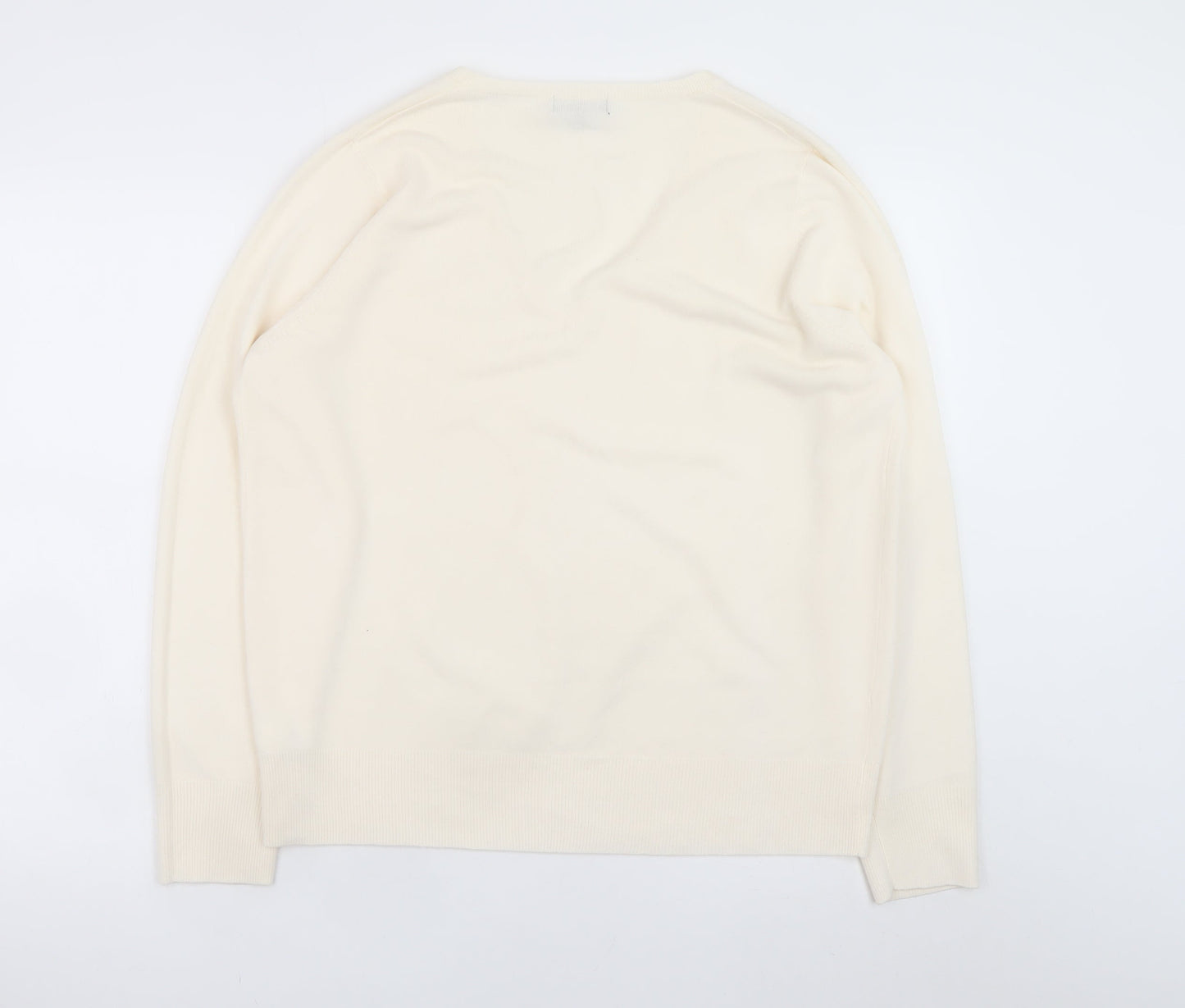 Next Men's Ivory V-Neck Acrylic Knit Jumper L