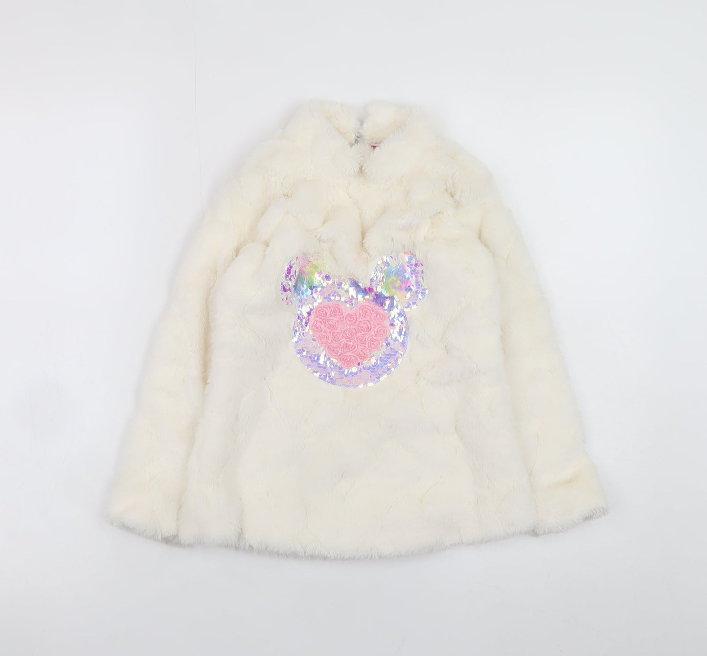 Victoria Originals Girls Ivory Faux Fur Sequin Pullover Sweatshirt 2 Years