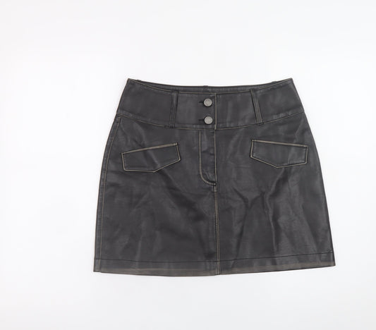 b.young Women’s Black Faux Leather Mini Skirt Size 8 High Waist