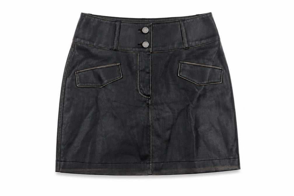 b.young Women’s Black Faux Leather Mini Skirt Size 8 High Waist