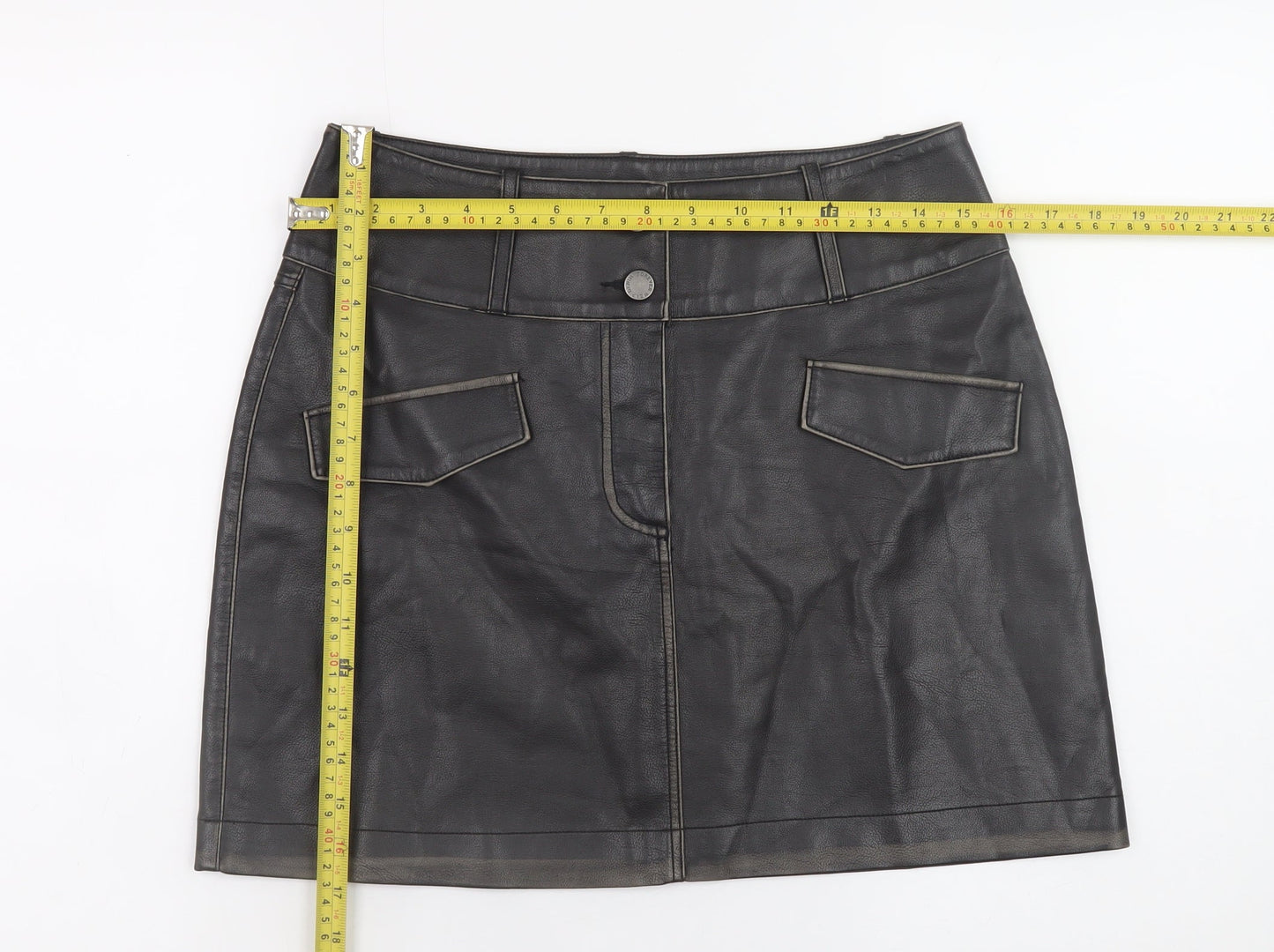 b.young Women’s Black Faux Leather Mini Skirt Size 8 High Waist